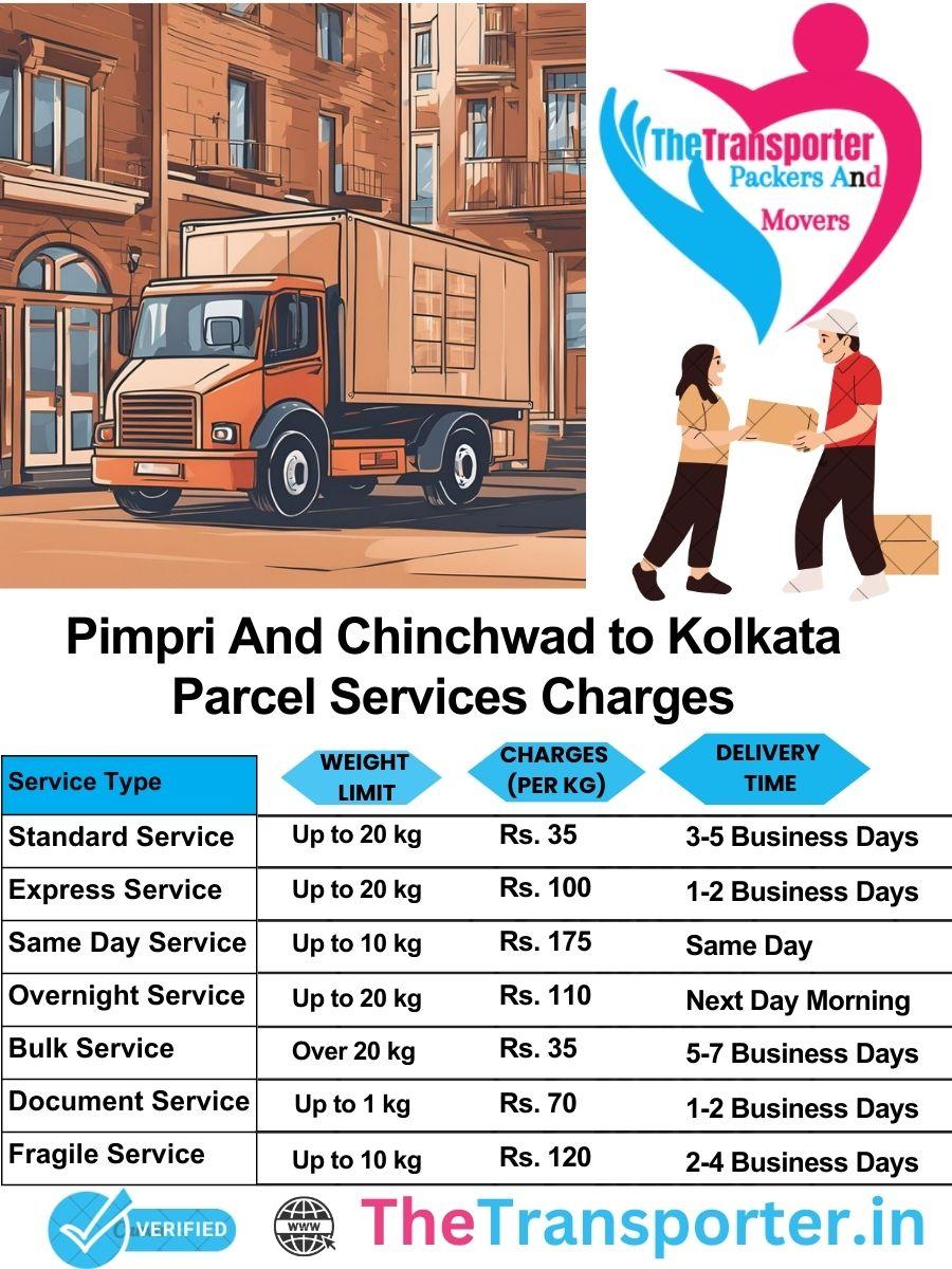 Pimpri and Chinchwad to Kolkata parcel delivery charges list