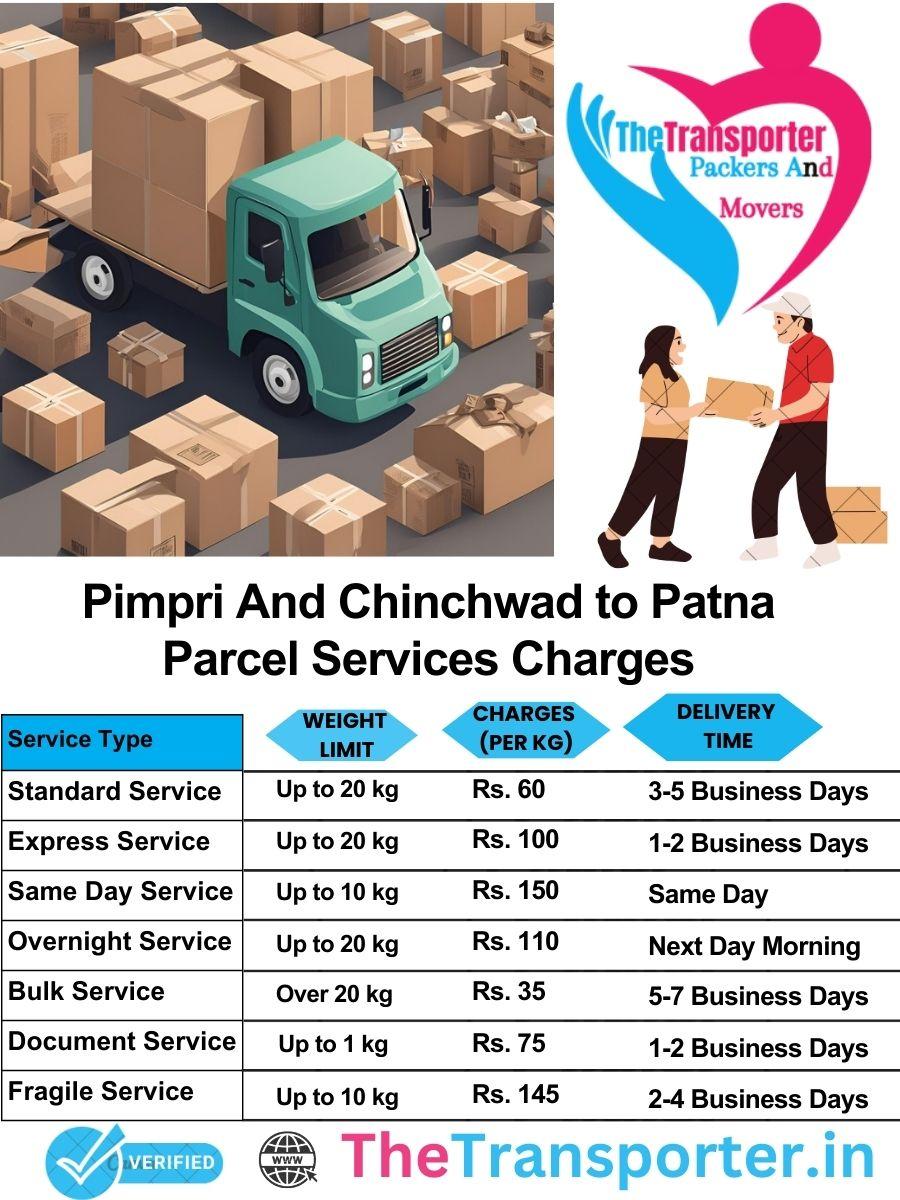 Pimpri and Chinchwad to Patna parcel delivery charges list