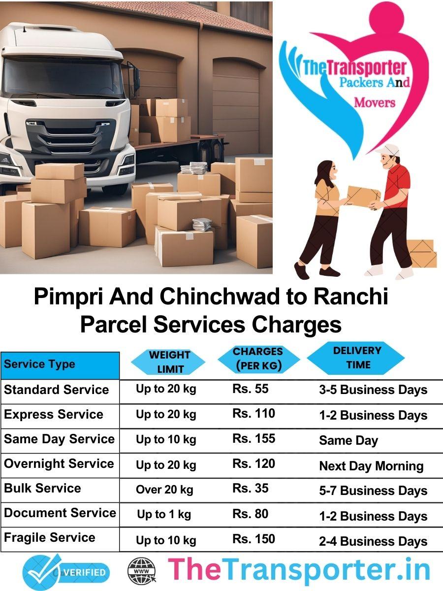 Pimpri and Chinchwad to Ranchi parcel delivery charges list