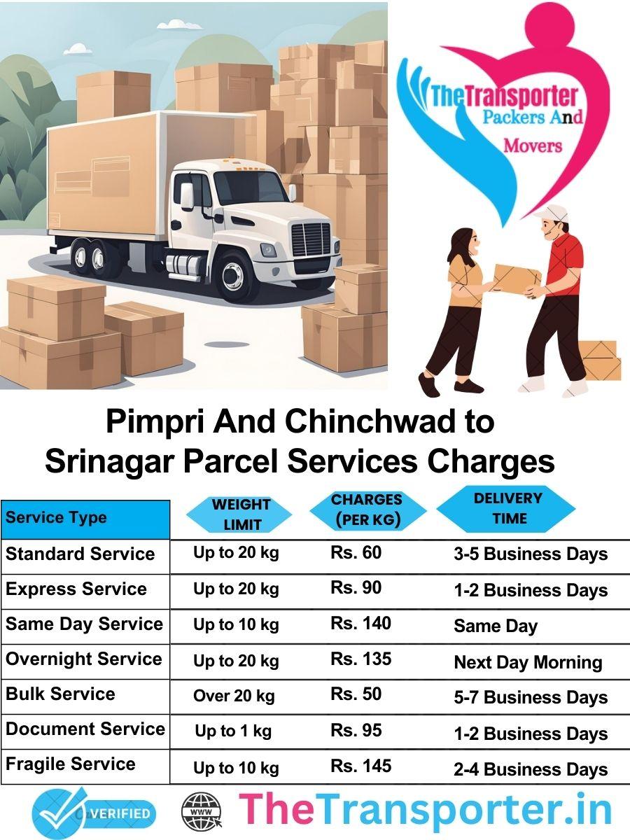 Pimpri and Chinchwad to Srinagar parcel delivery charges list