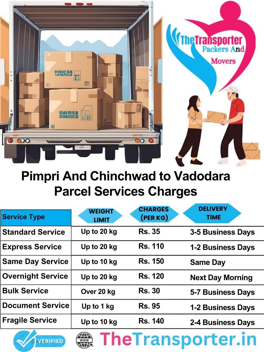 Pimpri and Chinchwad to Vadodara parcel delivery charges list