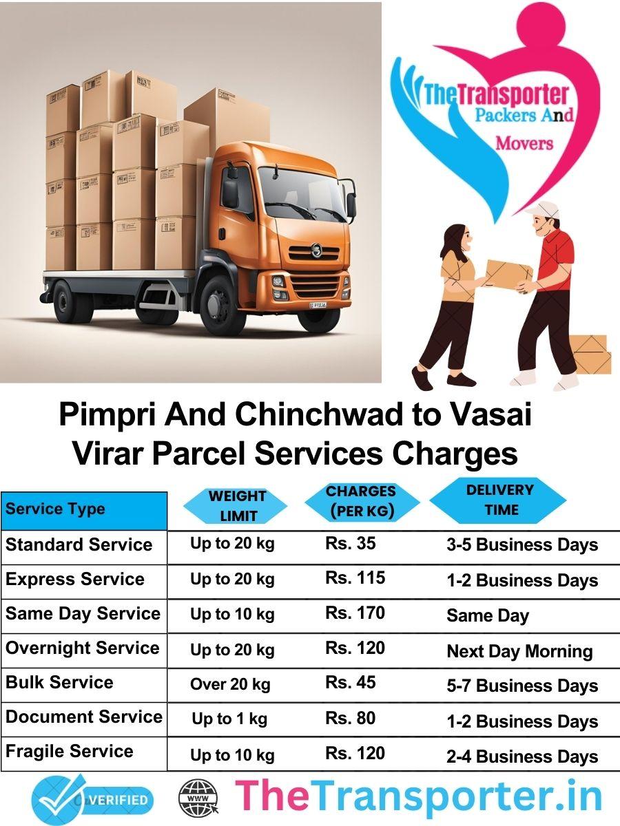 Pimpri and Chinchwad to Vasai-virar parcel delivery charges list
