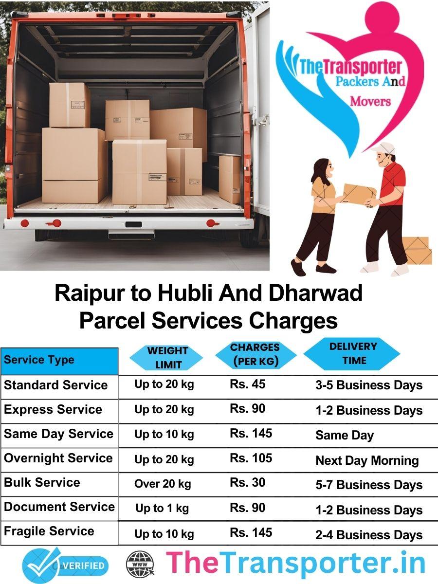 Raipur to Hubli and dharwad parcel delivery charges list