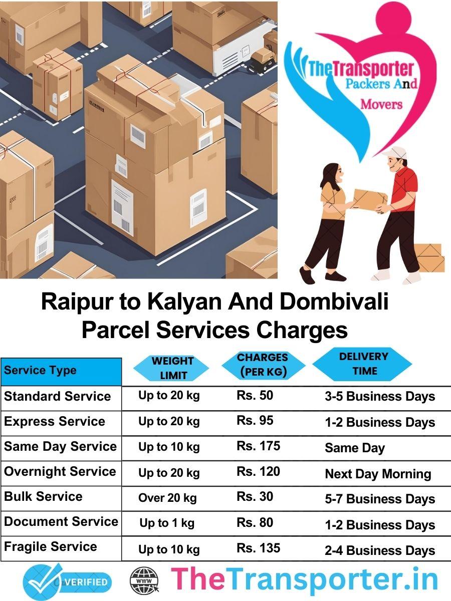 Raipur to Kalyan and dombivali parcel delivery charges list