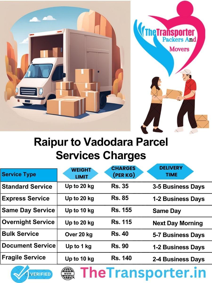 Raipur to Vadodara parcel delivery charges list
