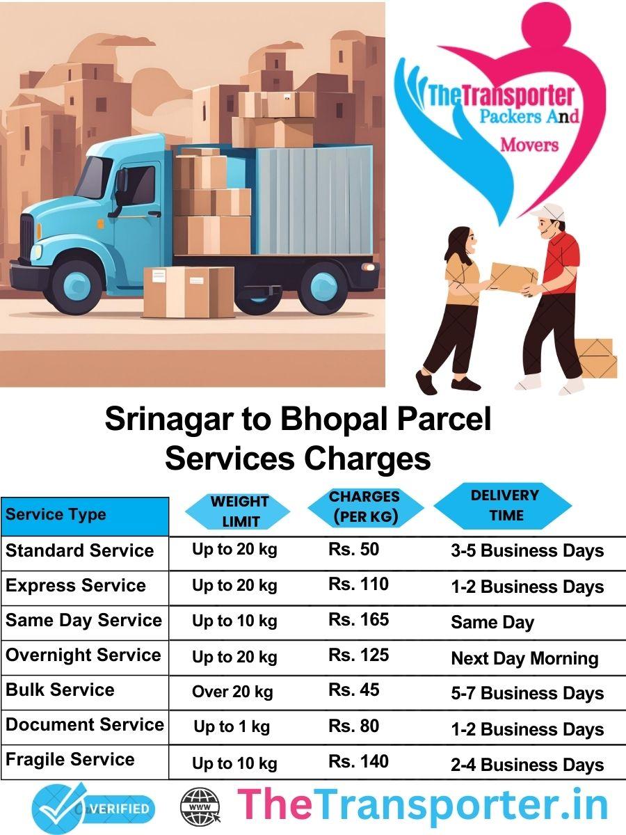 Srinagar to Bhopal parcel delivery charges list