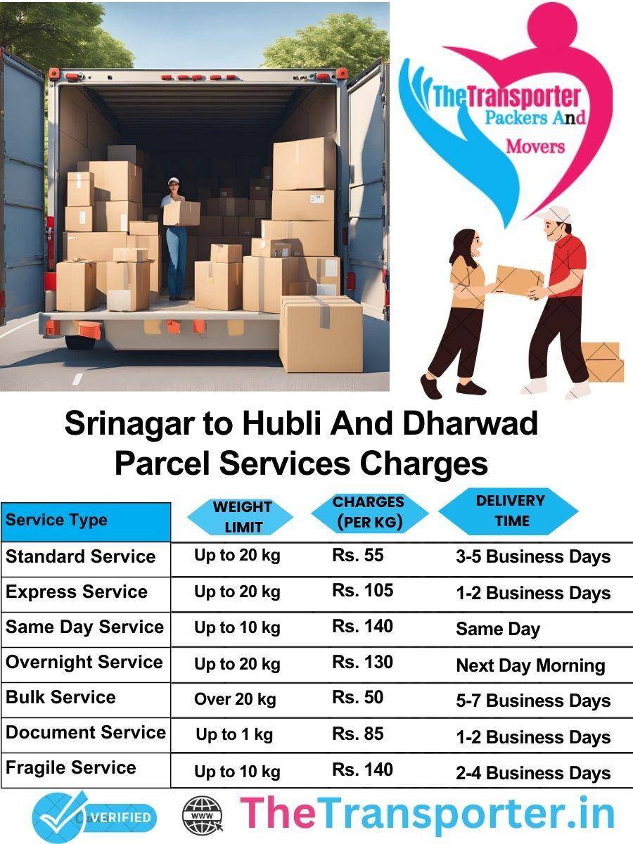 Srinagar to Hubli and dharwad parcel delivery charges list