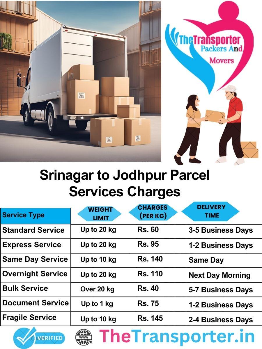 Srinagar to Jodhpur parcel delivery charges list