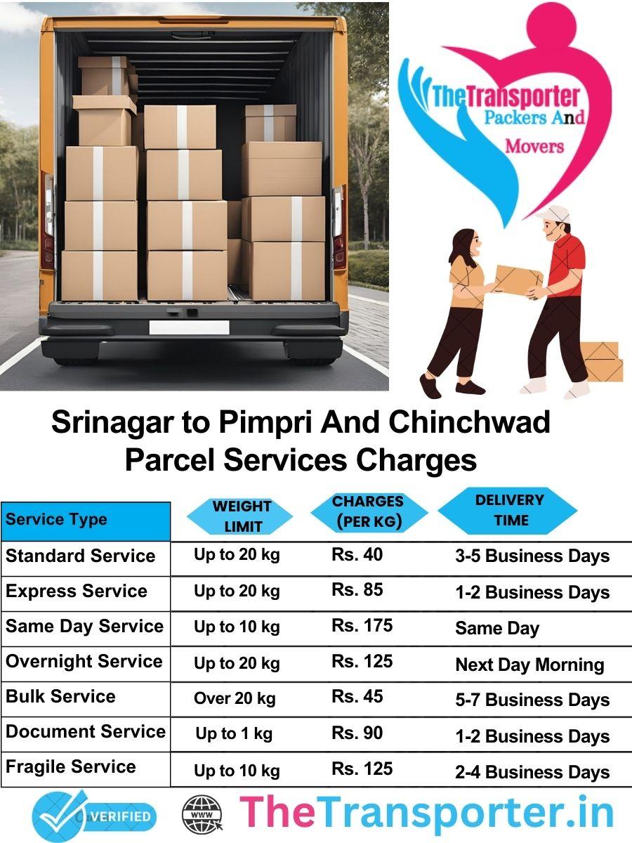 Srinagar to Pimpri and chinchwad parcel delivery charges list