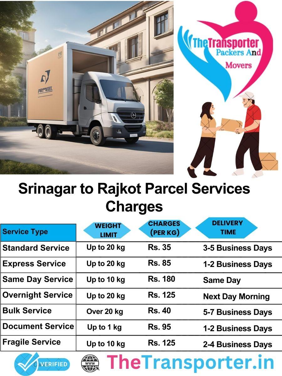 Srinagar to Rajkot parcel delivery charges list