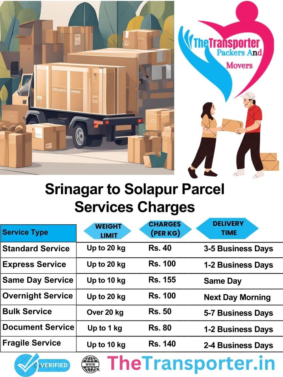 Srinagar to Solapur parcel delivery charges list