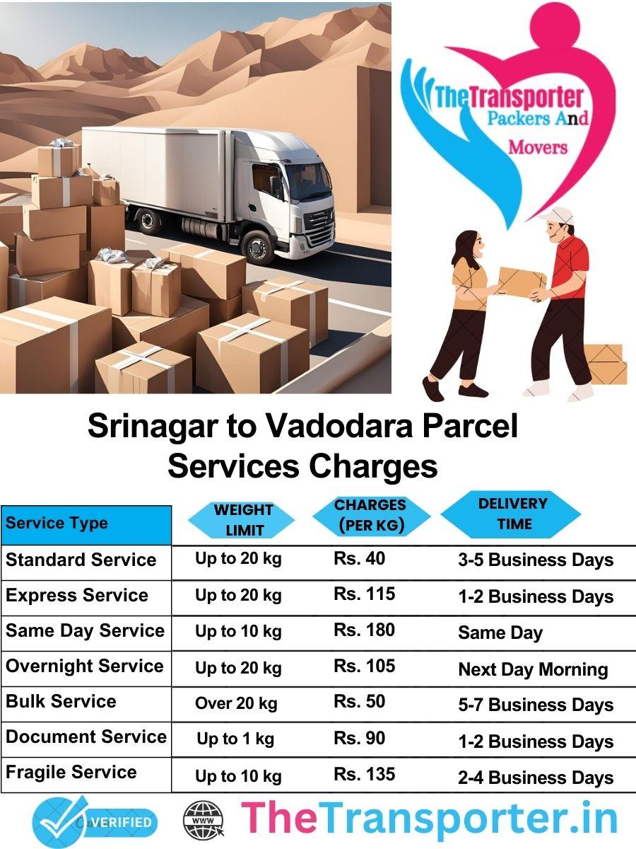 Srinagar to Vadodara parcel delivery charges list