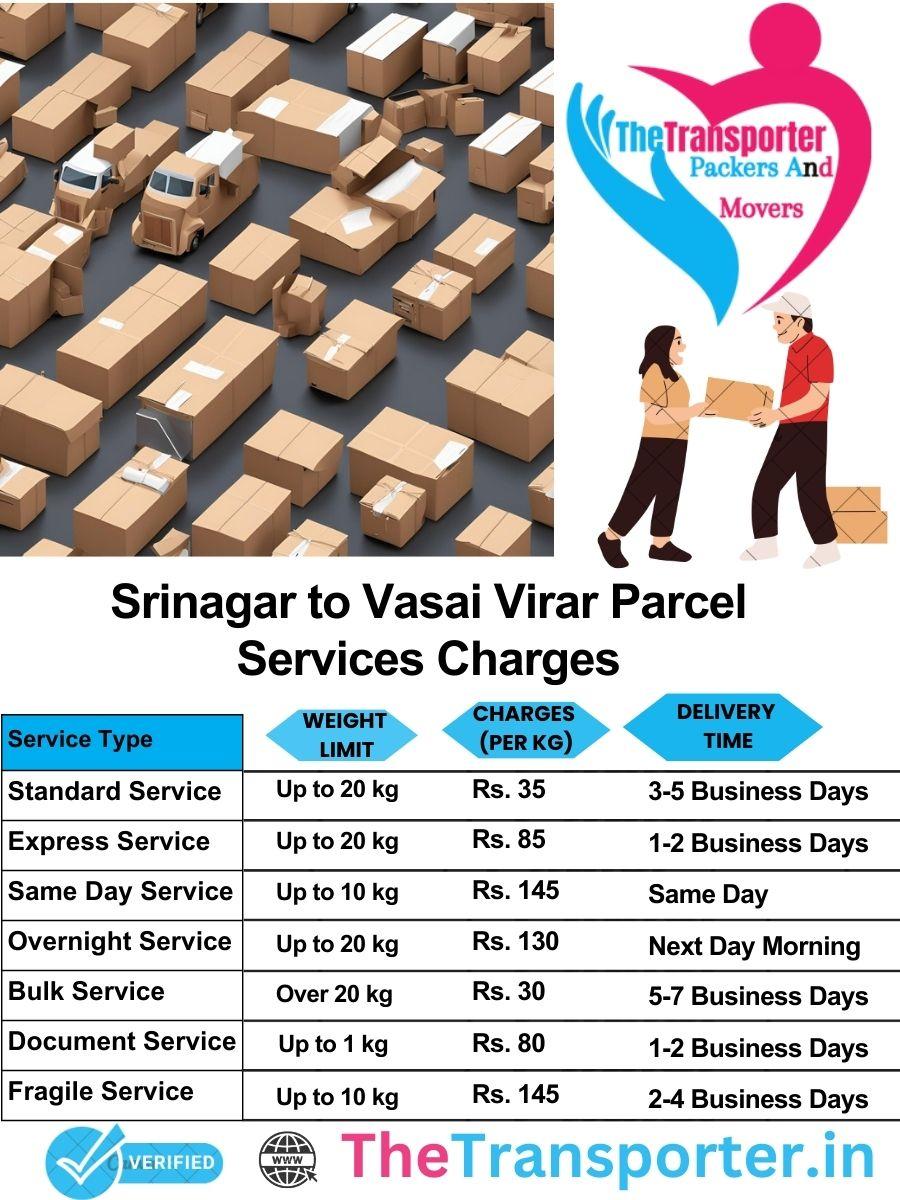 Srinagar to Vasai-virar parcel delivery charges list