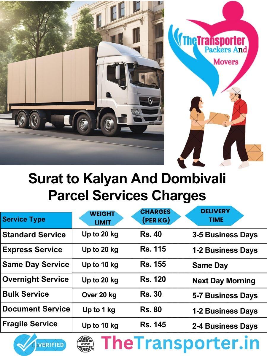 Surat to Kalyan and dombivali parcel delivery charges list