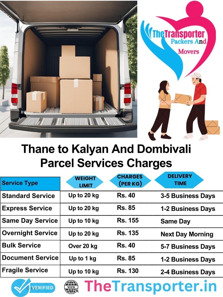 Thane to Kalyan and dombivali parcel delivery charges list