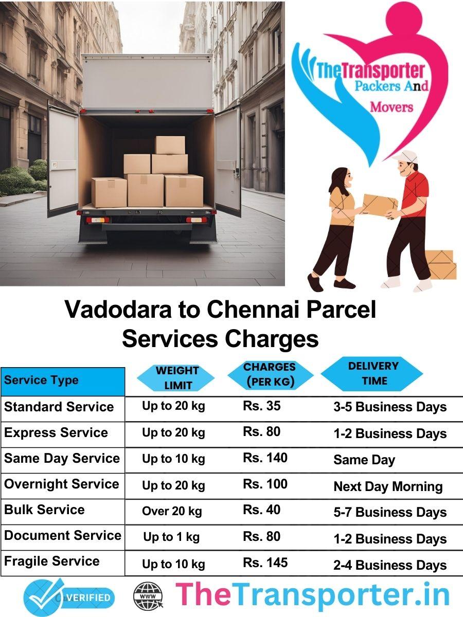 Vadodara to Chennai parcel delivery charges list