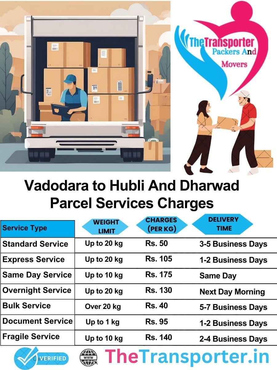 Vadodara to Hubli and dharwad parcel delivery charges list