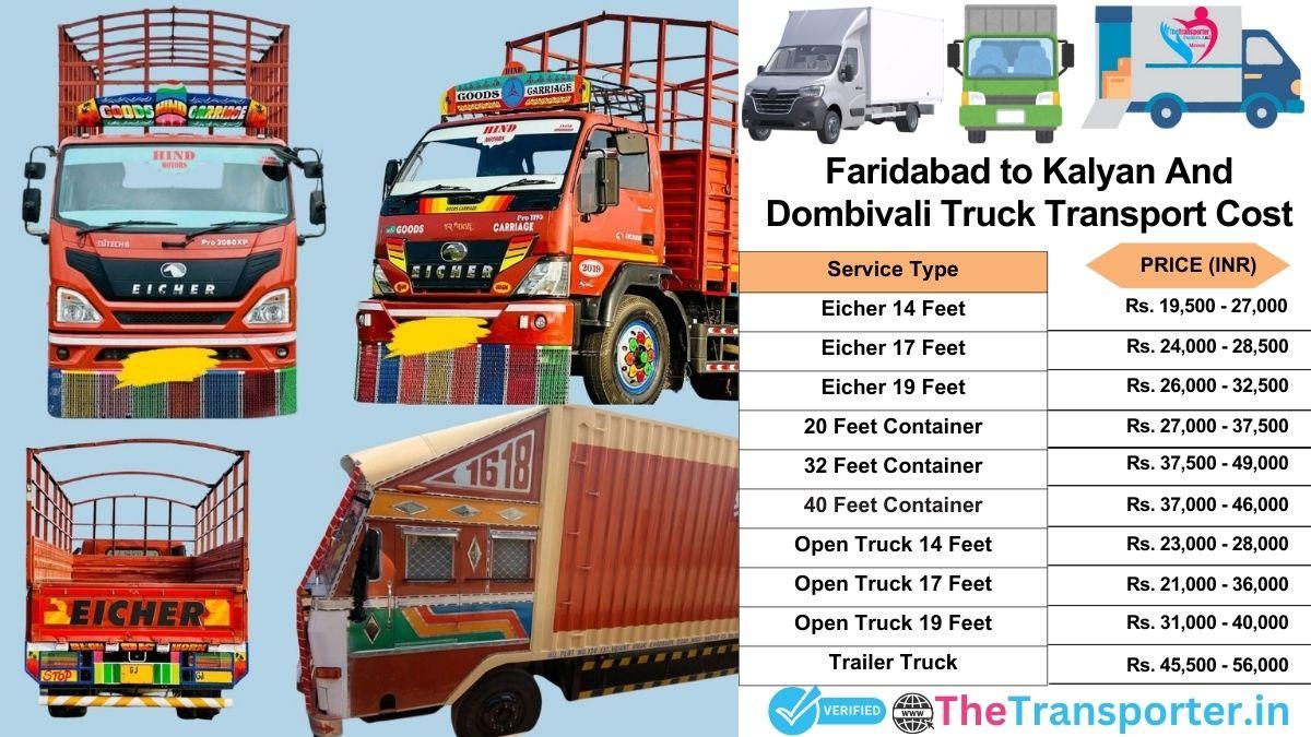Truck charges list from Faridabad to Kalyan and dombivali