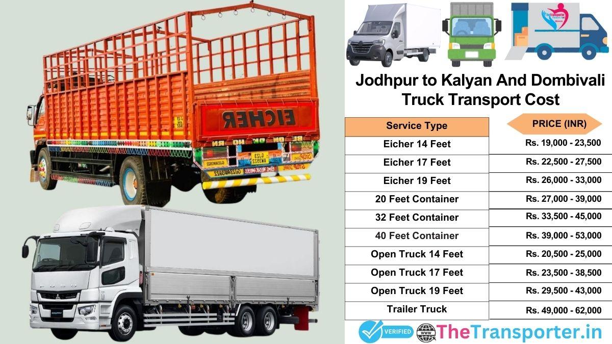 Truck charges list from Jodhpur to Kalyan and dombivali
