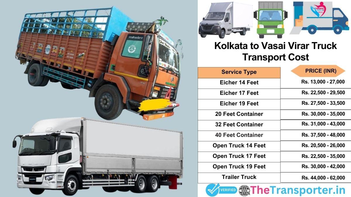 Truck charges list from Kolkata to Vasai-virar