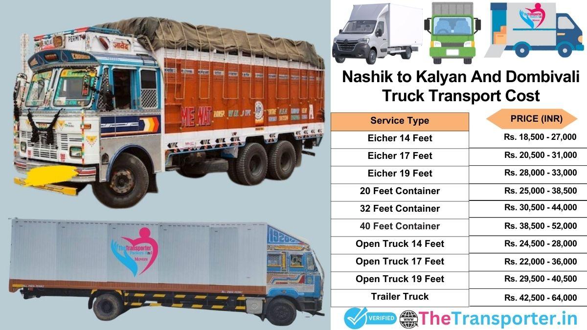 Truck charges list from Nashik to Kalyan and dombivali