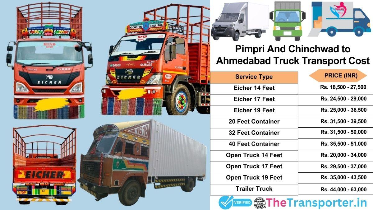 Truck charges list from Pimpri and Chinchwad to Ahmedabad