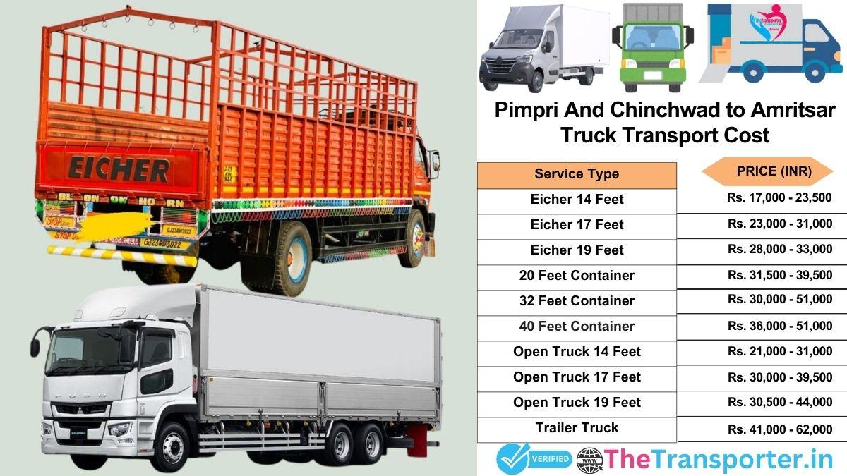 Truck charges list from Pimpri and Chinchwad to Amritsar