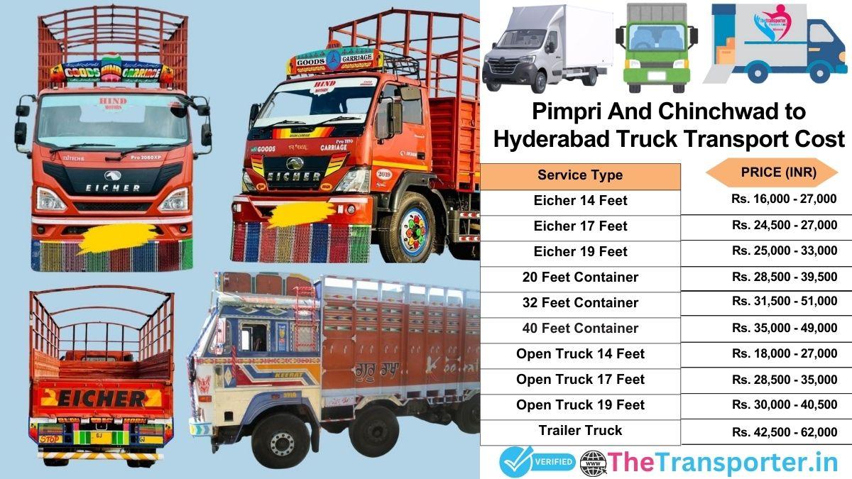 Truck charges list from Pimpri and Chinchwad to Hyderabad