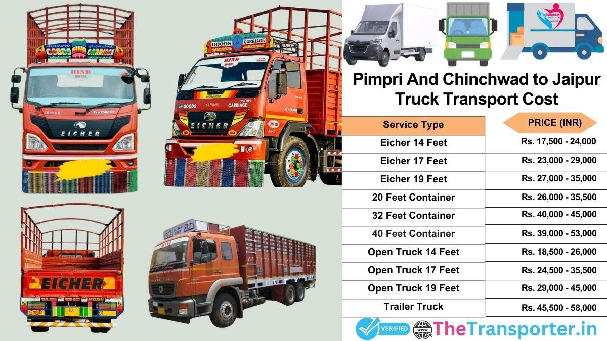 Truck charges list from Pimpri and Chinchwad to Jaipur