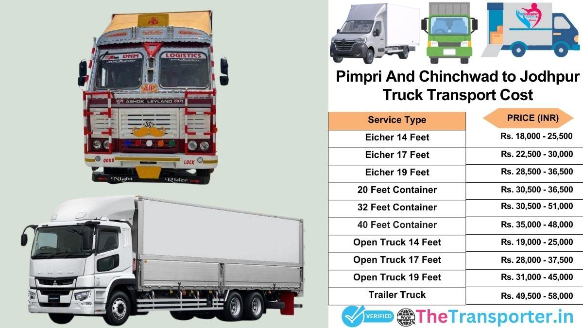 Truck charges list from Pimpri and Chinchwad to Jodhpur