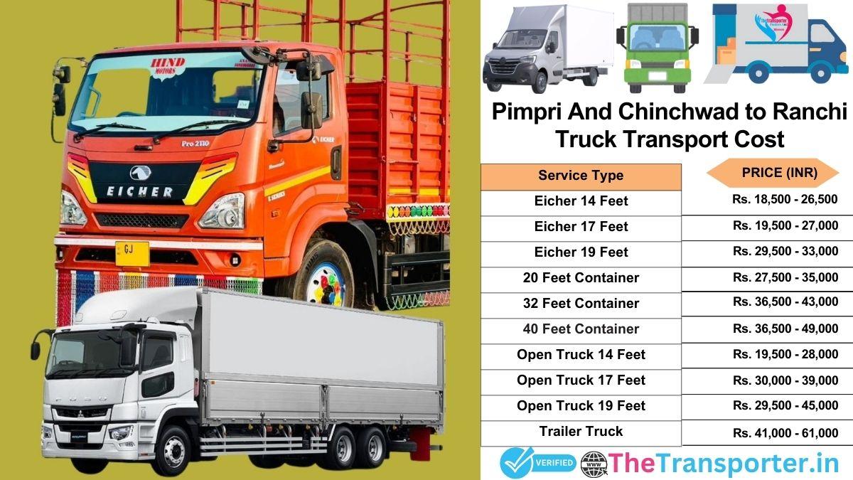Truck charges list from Pimpri and Chinchwad to Ranchi
