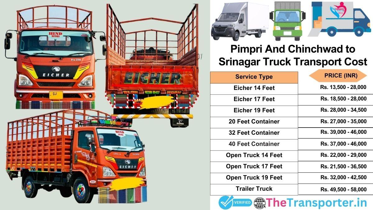 Truck charges list from Pimpri and Chinchwad to Srinagar