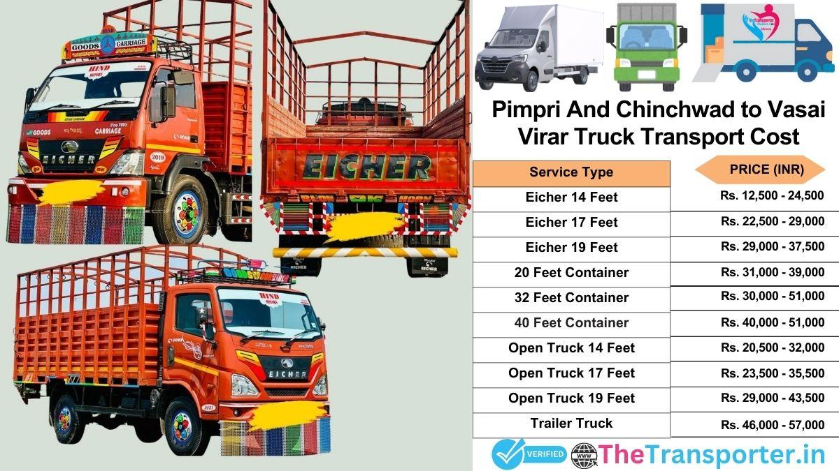 Truck charges list from Pimpri and Chinchwad to Vasai-virar