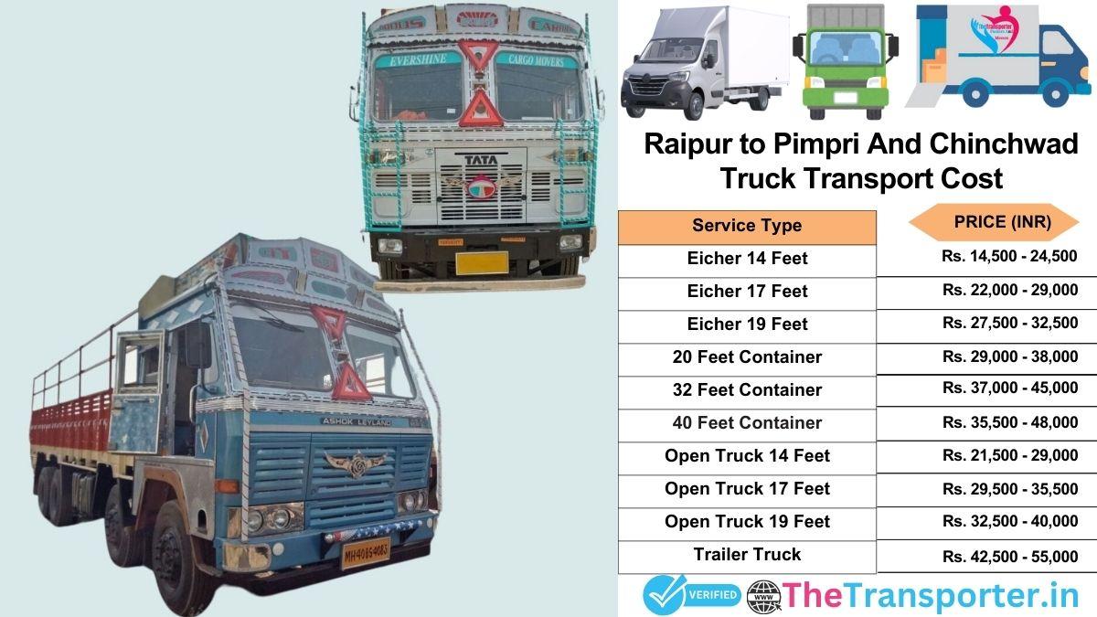 Truck charges list from Raipur to Pimpri and chinchwad