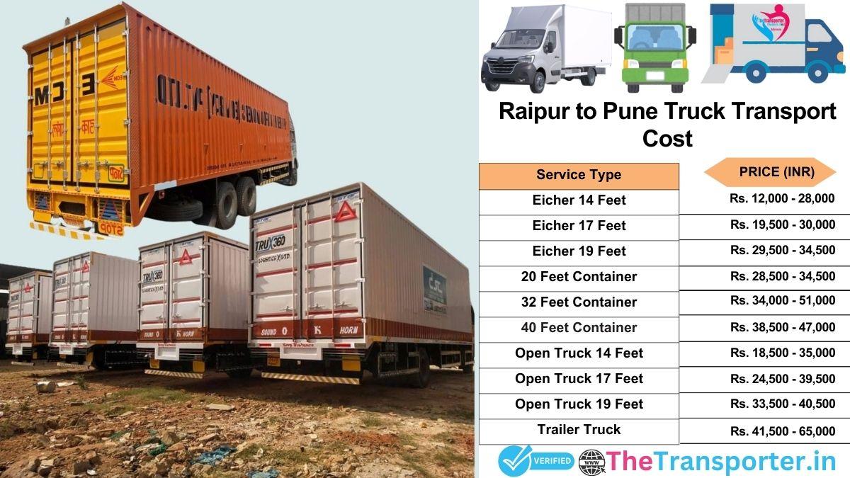 Truck charges list from Raipur to Pune