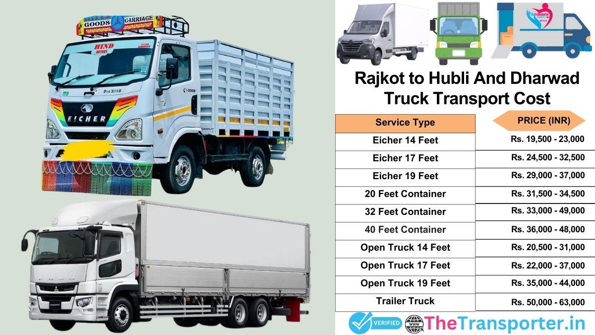 Truck charges list from Rajkot to Hubli and dharwad