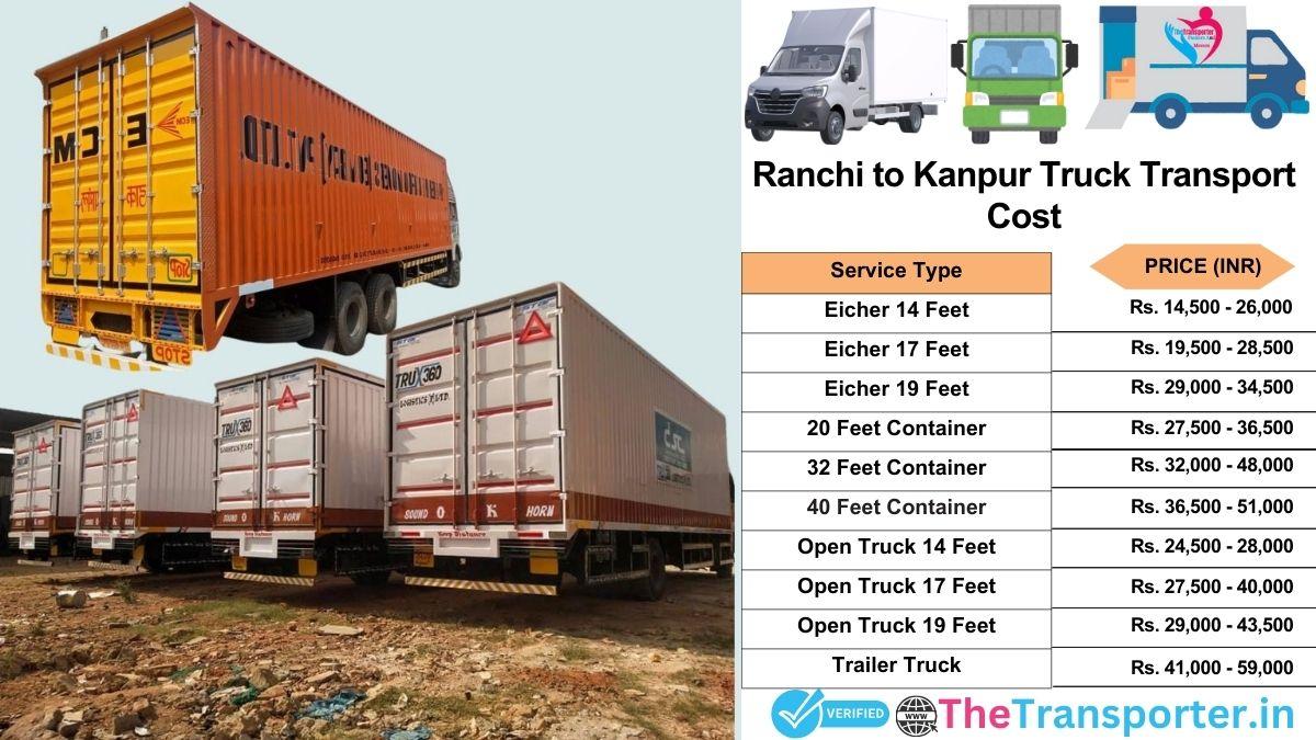 Truck charges list from Ranchi to Kanpur