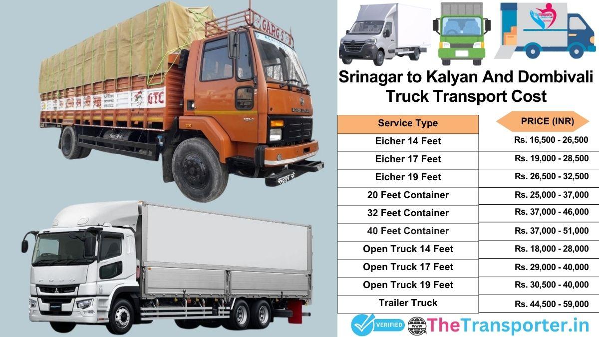 Truck charges list from Srinagar to Kalyan and dombivali