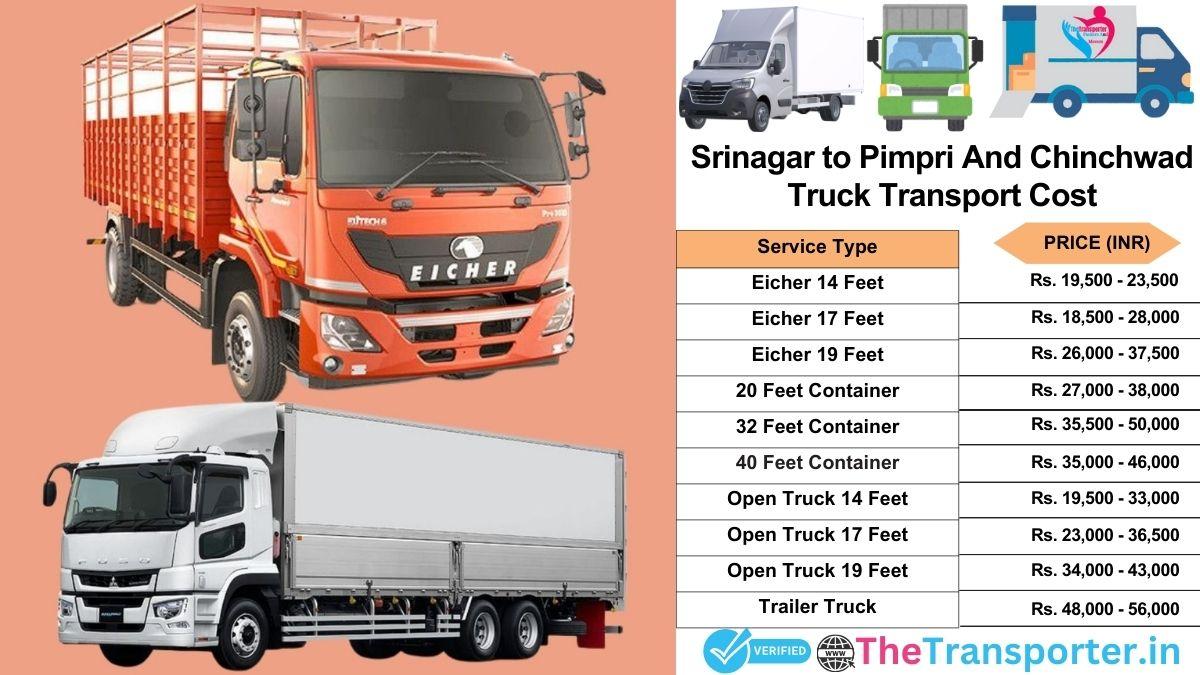 Truck charges list from Srinagar to Pimpri and chinchwad