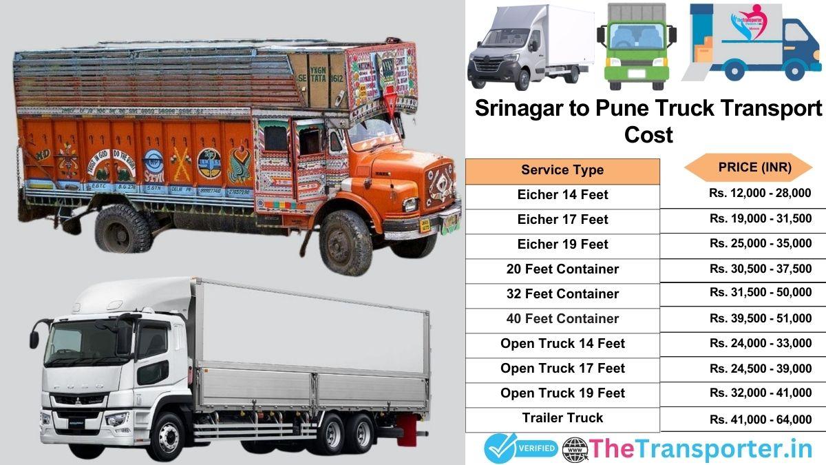 Truck charges list from Srinagar to Pune