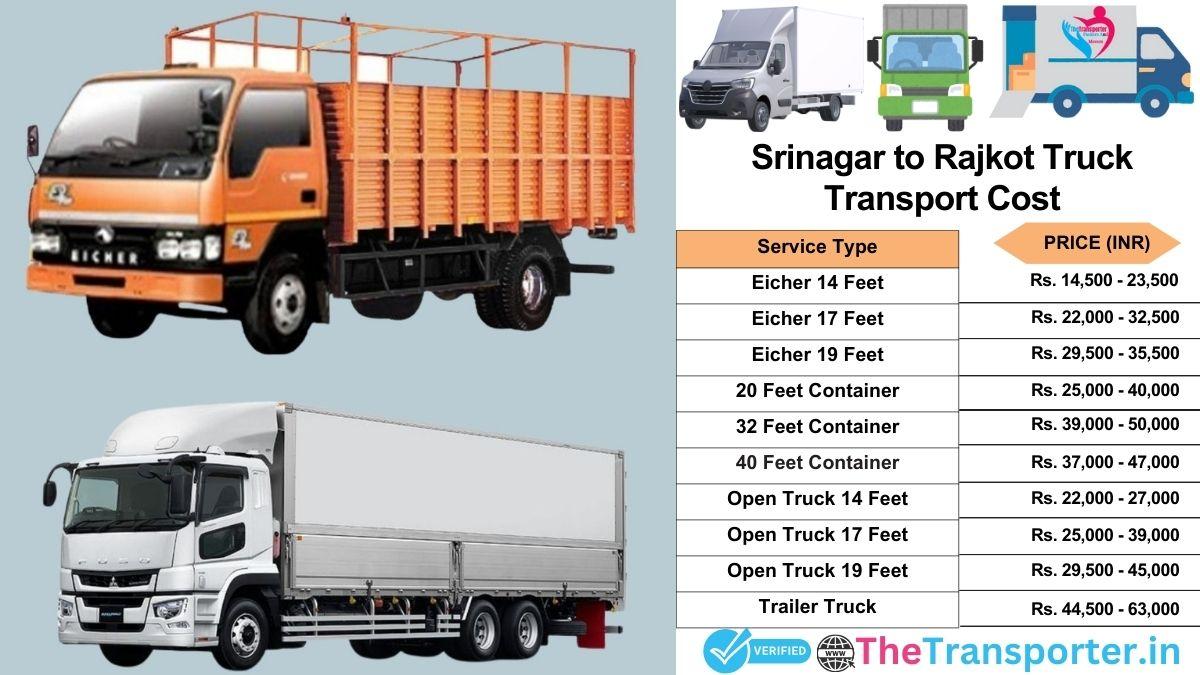Truck charges list from Srinagar to Rajkot