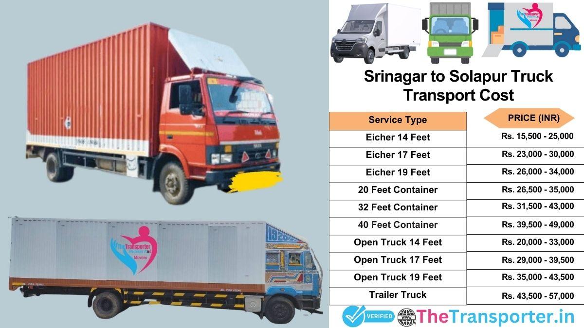 Truck charges list from Srinagar to Solapur
