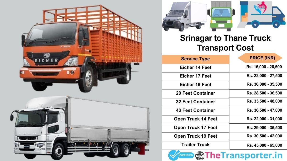 Truck charges list from Srinagar to Thane