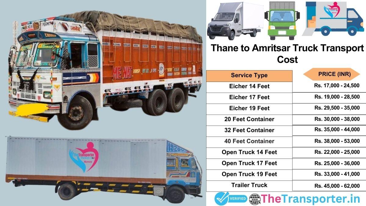 Truck charges list from Thane to Amritsar