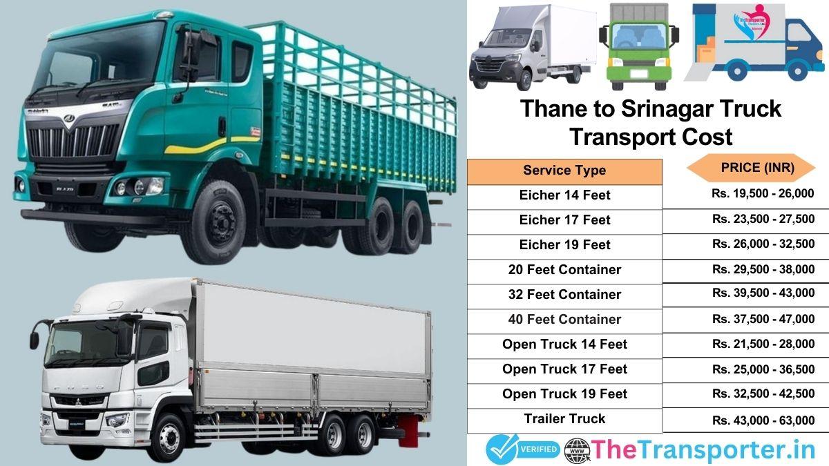 Truck charges list from Thane to Srinagar