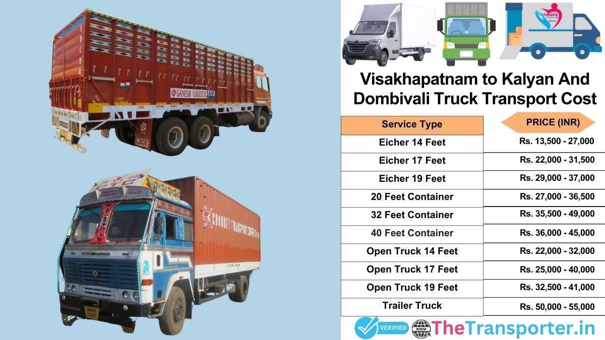 Truck charges list from Visakhapatnam to Kalyan and dombivali