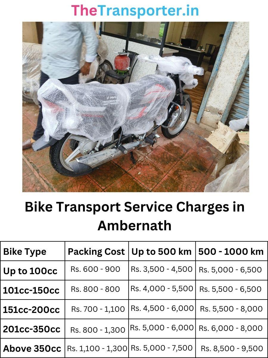 Bike shifting charges and parcel cost in Ambernath Thane