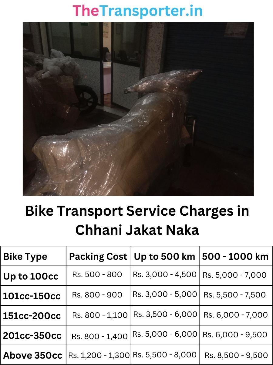 Bike Transport Service Charges in Chhani Jakat Naka
