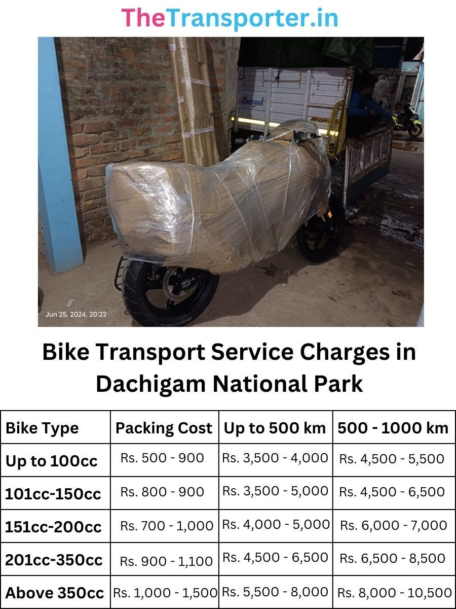 Bike Transport Service Charges in Dachigam National Park