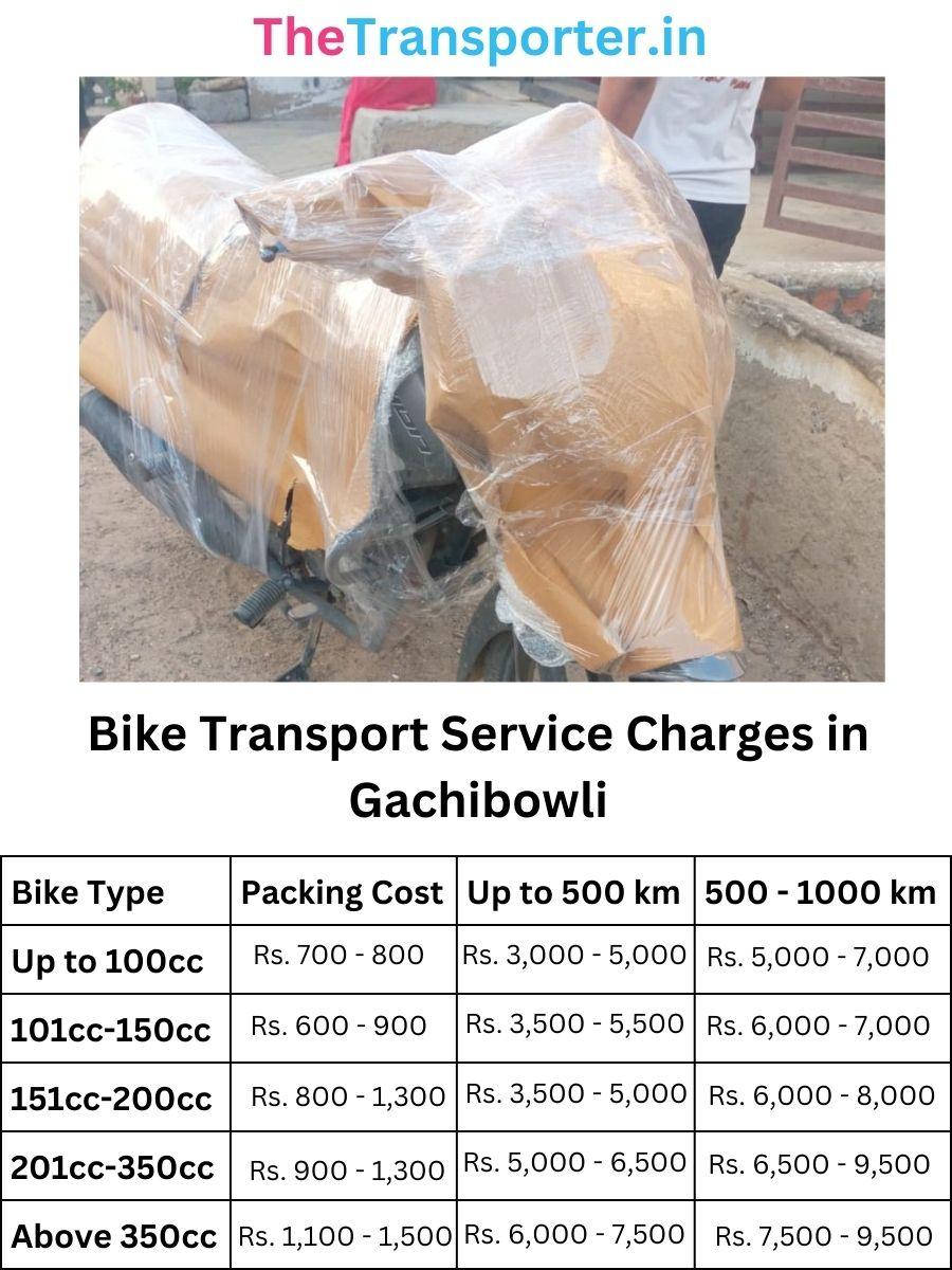 Bike Transport Service Charges in Gachibowli
